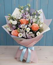 Букет цветов из:  Лизиантусы, Розы, Альстромерии и Гипсофила #REPLACE_PRED# Зеленой Роще