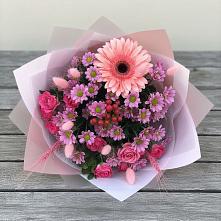 Букет цветов из:  Розы, Герберы и Хризантемы в Зеленой Роще